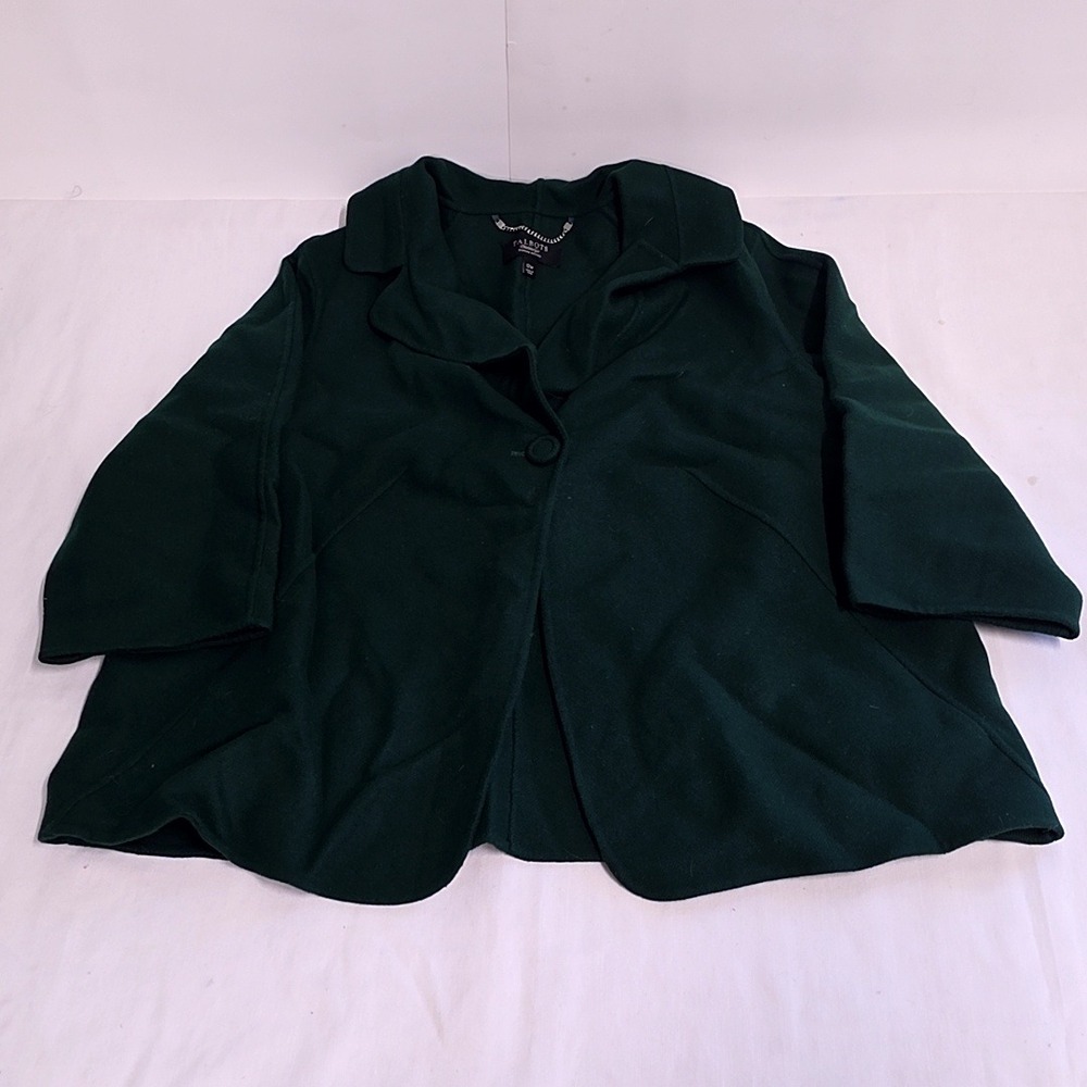 Talbots Wool Jacket Womens 12Wp Green Swing Coat 3/4 Sleeve Single Button Petite